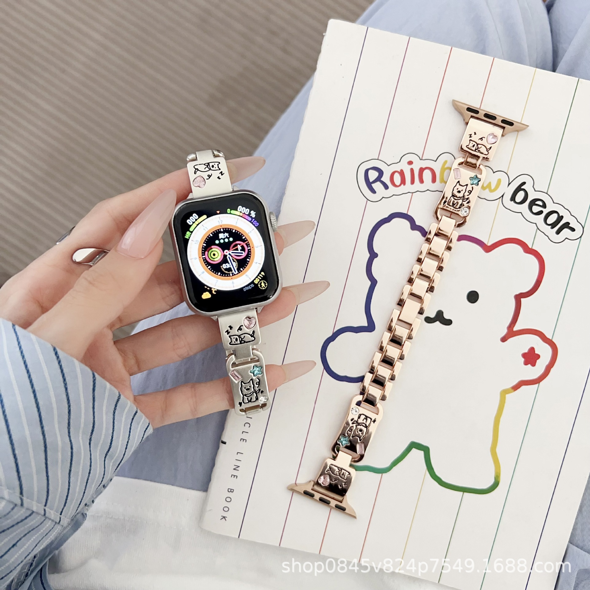 For Apple S10 Watch iwatch9 Strap Metal Candy Diamond Puppy applewatch87se Women