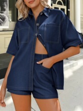P 15612 Women's Denim Shirt Shorts Set ţ����װ �羳ŷ��