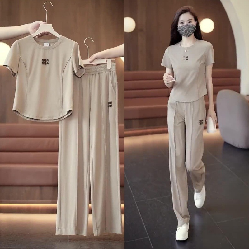 Y Jie 24 New Summer STyle Casual SporTswear SuiT Women's T-shirT ShorT-sleeved Slimming Look Loose Wide-leg PanTs Two-piece SeT