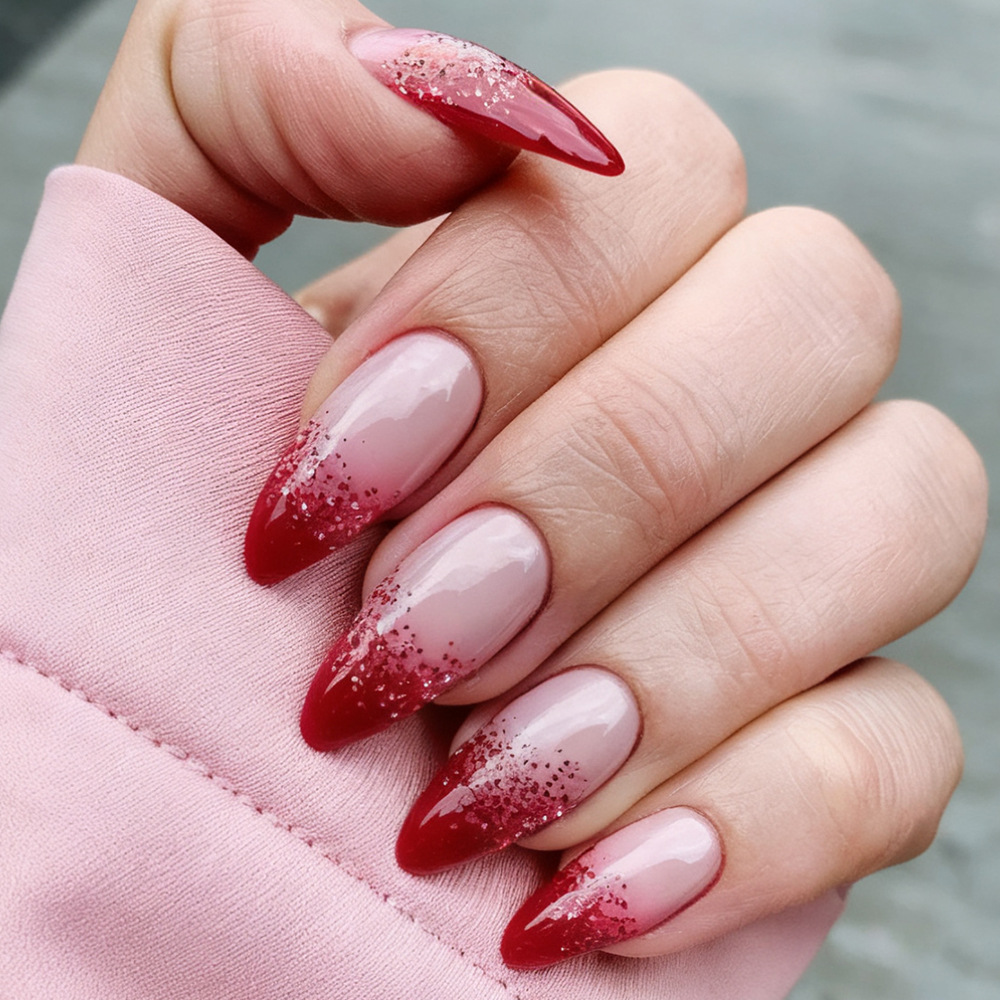 Comercio exterior otoño y invierno mejores ventas de uñas de estilo francés temperamento vino rojo blanco 24 piezas de uñas falsas de estilo europeo y americano