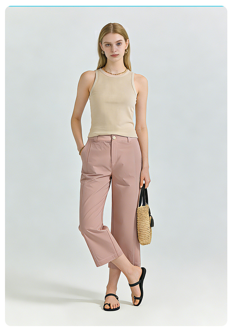 Quần culottes nữ ống rộng cạp cao dáng suông vải modal mềm mại — Xanh lông mòng đen chi tiết 28