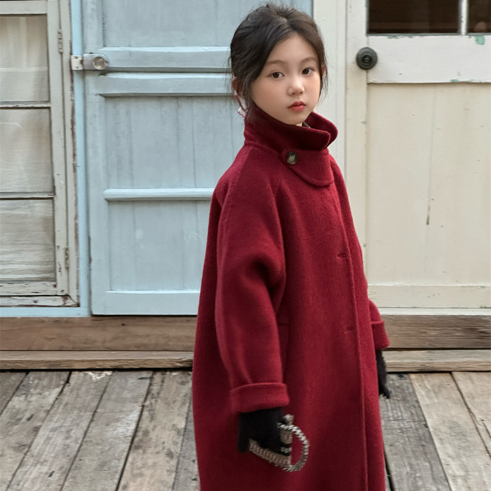 Flower and Xun Kids Kidsren's Clothing Kidsren's Double-Sided Wool Outwear 2024 New Girls Winter Woolen Outwear Girls Trendy