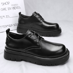 皮鞋男2024春季新款黑色年輕厚底增高大頭皮鞋