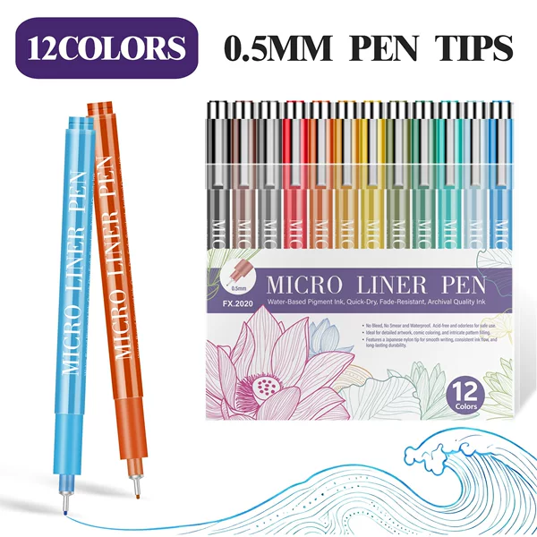 Colorful Needle Tip Pen Set 0.5mm, Specialized for Art, Watercolor, Waterproof, Anti-Smudge, Outlining and Drawing Pens