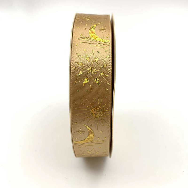 Nuevo Sol Luna Barra soporte hecho a mano láser dorado cinta en stock al por mayor 25mm poliéster cinta