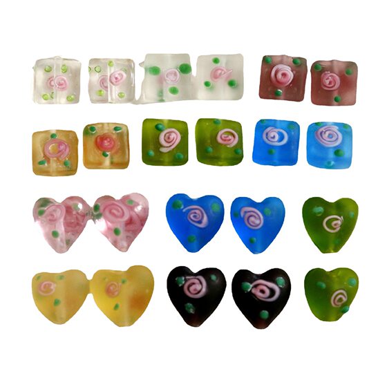 Frosted matte rose petals square heart glass beaded diy hand earrings hairpin pendant material wholesale