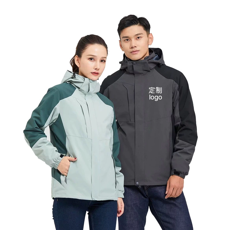 Куртка с вышивкой, мужская непромокаемая куртка «Три в одном», уличный альпинистский костюм, ветрозащитная рабочая одежда на флисовой подкладке, с фиксированным принтом логотипа