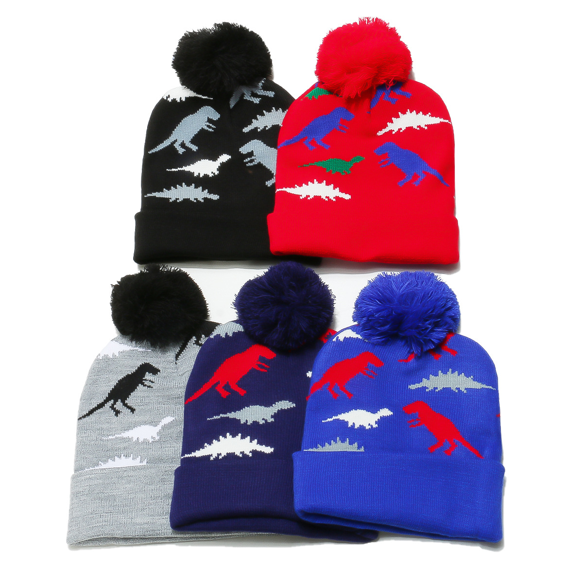 105g Weight Hat Classification Polyacrylonitrile Fiber Fabric Type Wool Cap Hats Type 1 Piece Quantity Outdoor, Daily Occasion Dinosaur Pattern Autumn&Winter Season Children Unisex Gender Pom Poms, Jacquard Design Cartoon Style, Cute Style Children Unisex Cartoon Style Cute Dinosaur Pom Poms Jacquard Wool Cap 2