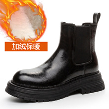 真皮BV复古中筒烟筒靴女厚底增高女式马丁靴女靴25秋冬新款短靴女