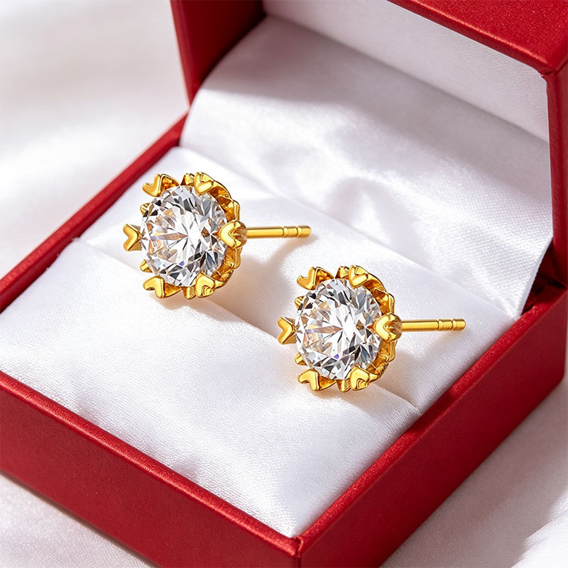 Aretes de Flor con Engaste de Garra de Aleación de Cobre, Galvanizado, para Mujer