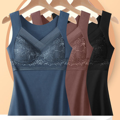 Autumn and winter lace thermal vest for women all-in-one fixed cup bottoming solid color vest for women plus velvet thickened thermal underwear