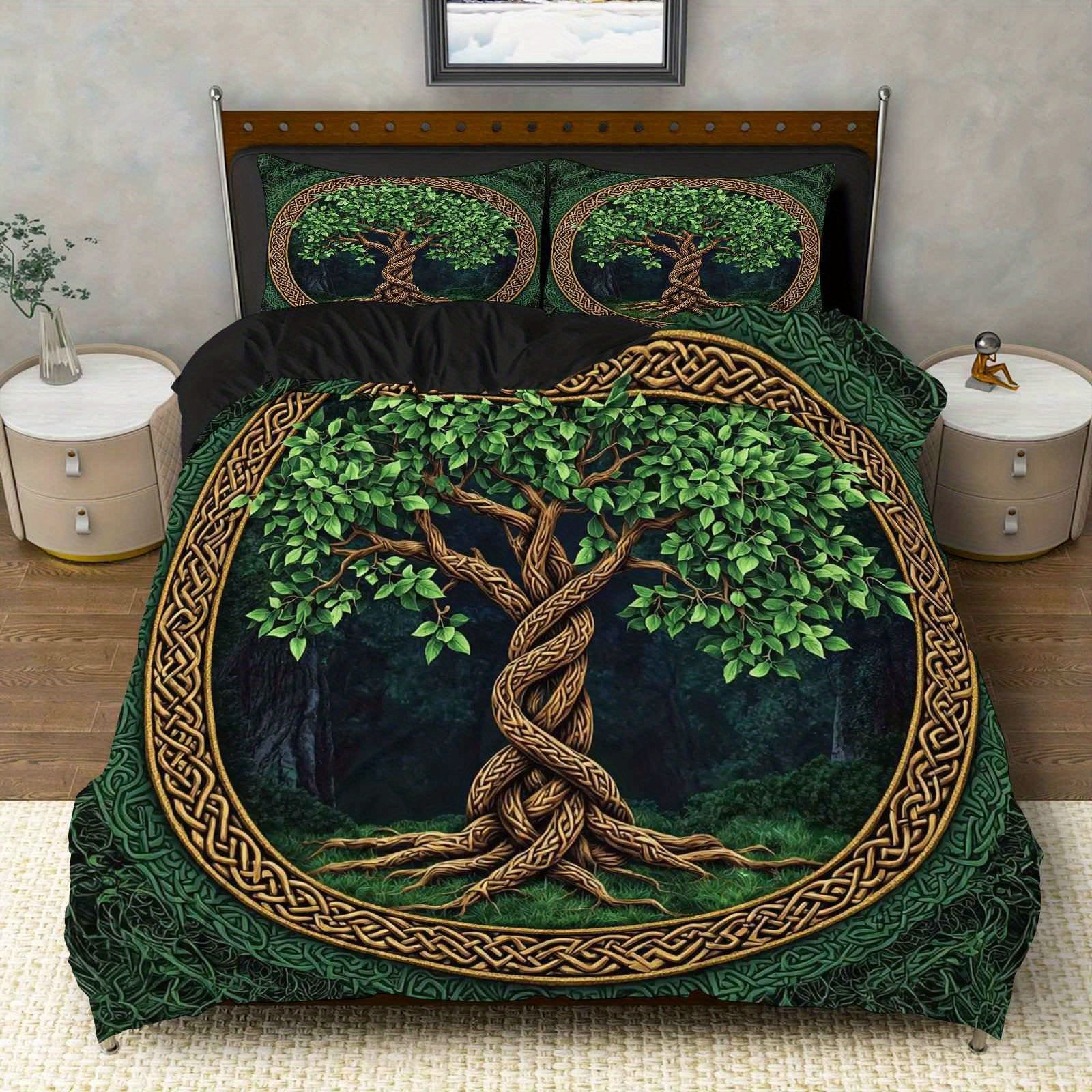 TEMU / JIT transfronterizo para brillante árbol de vida polido impresión digital kit de edredón textil para el hogar