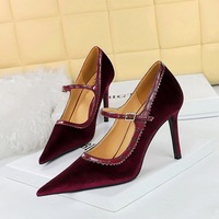 1198-7 Style Banquet High Heels Slim Heels Ultra High Heels Shallow Mouth Pointed Thickened Suede Flat Top Women's Singles