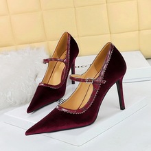 1198-7 European and American style banquet high heels, thin heels, super high heels, shallow cut pointed toe, thickened suede, straight top, and women's singles shoes