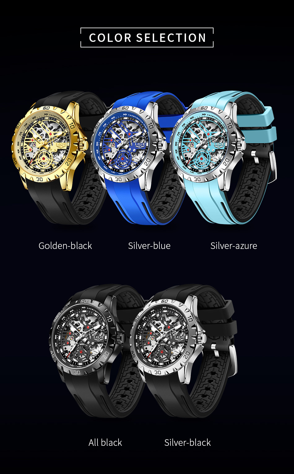 Men's Automatic Mechanical Watch Skeleton Luminous Waterproof_voghion.com