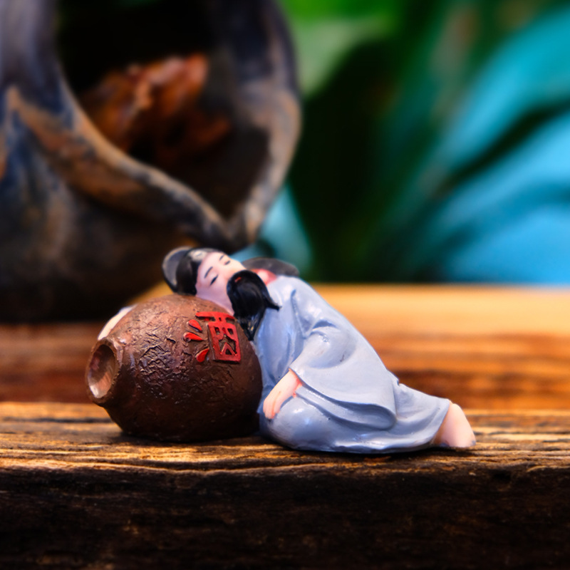 Nuevo tanque de método antiguo, paisaje de agua y tierra, piscicultura, musgo, adornos de figuras, micro paisaje, macetas de carne, accesorios de paisajismo, borracho