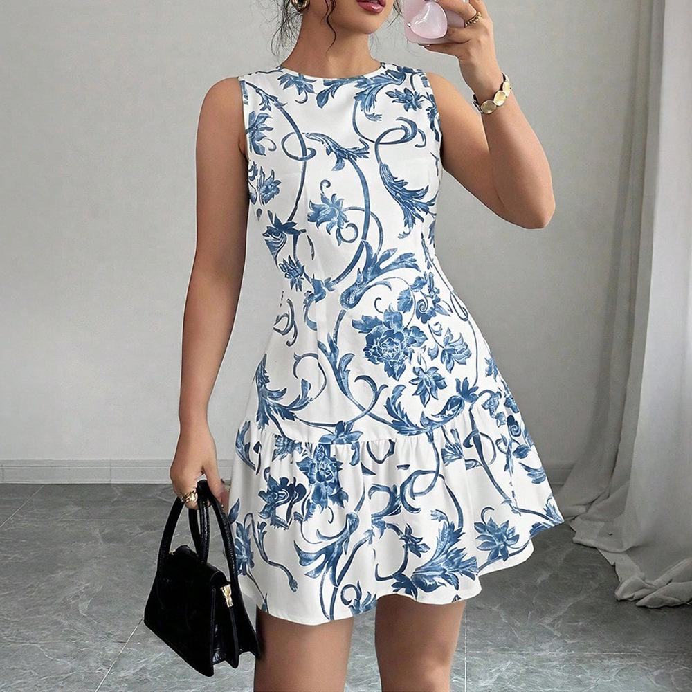 Women's Clothing Floral Print Sundress For Women Sleeveless Retro Vacation Style Short Dress European And American Style_ecoleips.com