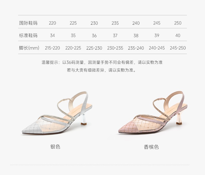 Sandal cao gót nữ mũi nhọn quai mảnh phong cách Pháp — BQ163 Bạc chi tiết 9