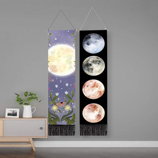 Cross-Border Direct Supply Hanging Painting Lunar Eclipse Scenery Decorative Background Tapestry Mosinae Scenery Tassel Hanging Painting Living Room Hanging Scroll Painting