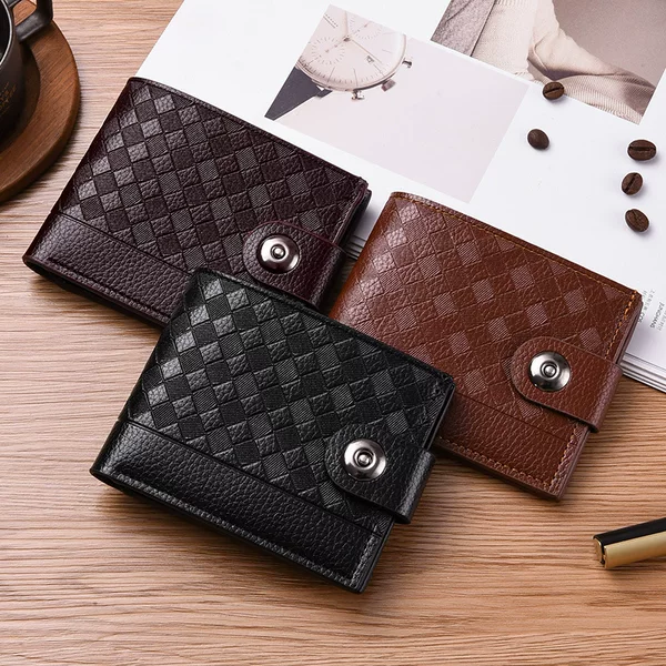 Men's Wallet with Multiple Card Slots, Short Large-Capacity Ticket Holder, Short Men's Wallet with Magnetic Buckle, Simple Coin Purse, Soft Wallet