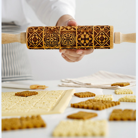 Navidad Rolling pin rodillo de madera maciza rollo pin grabado fondant galleta Impresión de galletas rollo image 5