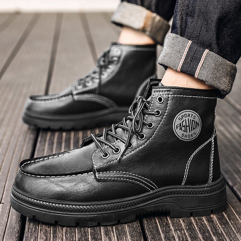 Vintage Martin Boots For Men, Autumn Black British Style High-Top Men's Shoes, Genuine Leather Work Couple Boots, Leathe_vogvips.com