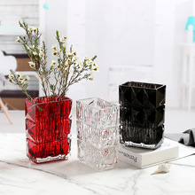璀璨彩色方形水晶花瓶玻璃透明矩形装饰电镀插花干花花器摆件批发