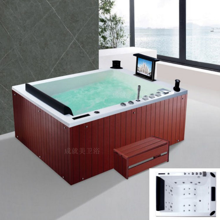 Hotel Couple Acrylic Bathtub Surfing Massage Tub Single/Double Bathtub Anti-Corrosion Skirt Whirlpool Spa Bath Tub