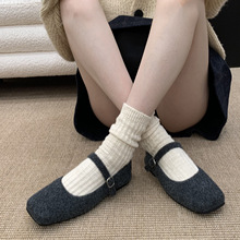 灰色毛毛鞋女秋冬外穿新款韩系法式玛丽珍鞋加绒保暖平底呢子单鞋