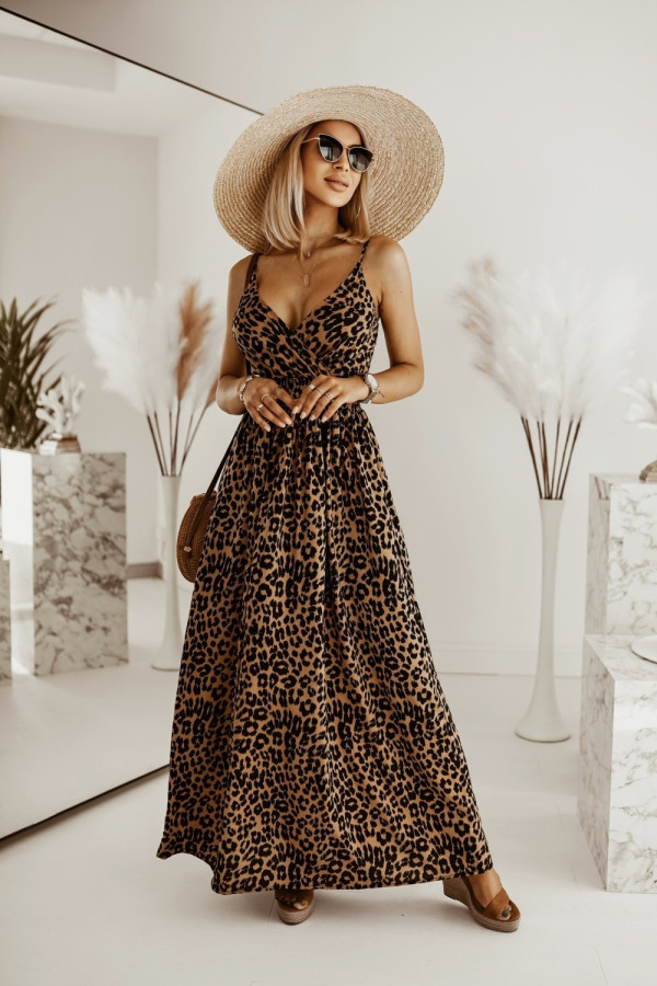 Women's Strap Dress Vintage Style V Neck Sleeveless Leopard Maxi Long Dress Daily display picture 4