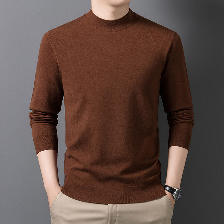 Autumn and Winter Thin Knitwear Pure Color Bottoming Shirt for Men, Skin-Friendly Soft Knitted Half Turtleneck Versatile Knitwear for Middle-Aged People