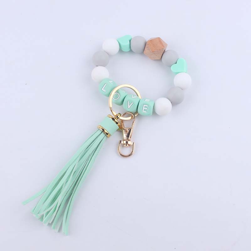 Nuevo cuero creativo pu borla colgante DIY nombre silicona cuentas colgante pulsera llavero Accesorios