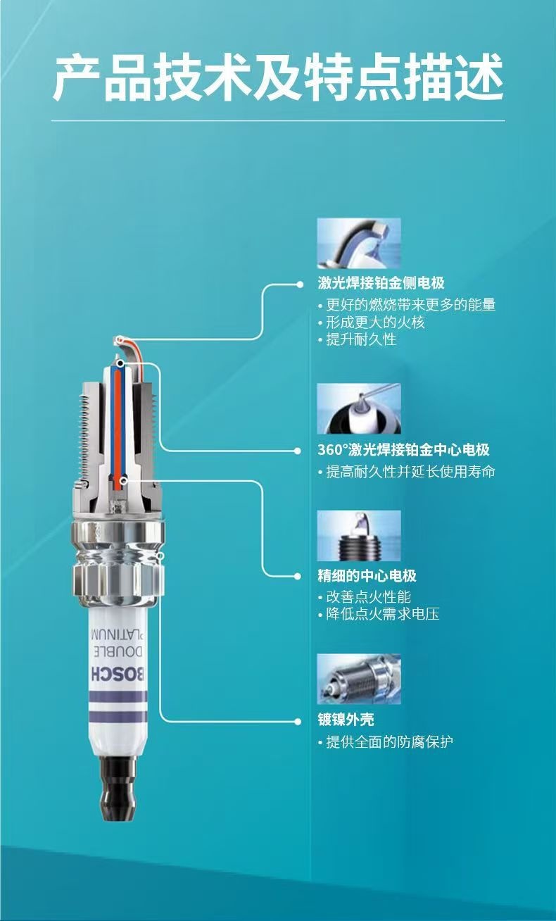 Suitable for Bosch Dual Iridium Spark Plugs for Chevrolet Cruze, Sail, Aveo, Cavalier, Cavaloz, Malibu