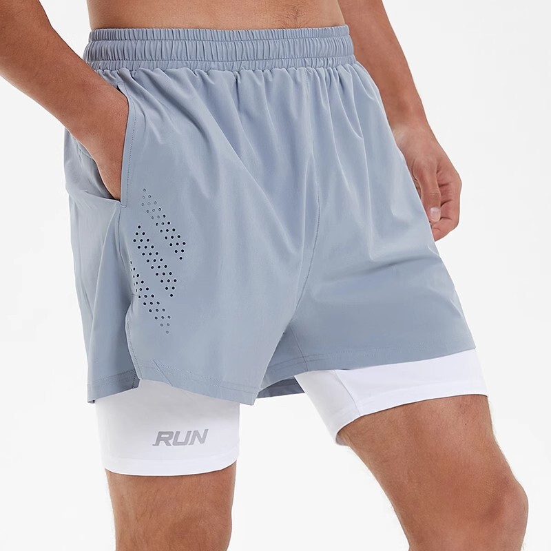 Men's Double-Layered Two-In-One Sports Shorts, Breathable, Faux Two-Piece, Quick-Dry, Running, Fitness, Anti-Exposure, Three-Quarter Length Shorts Men's Double-Layered Two-In-One Sports Shorts, Breathable, Faux Two-Piece, Quick-Dry, Running, Fitness, Anti-Exposure, Three-Quarter Length Shorts