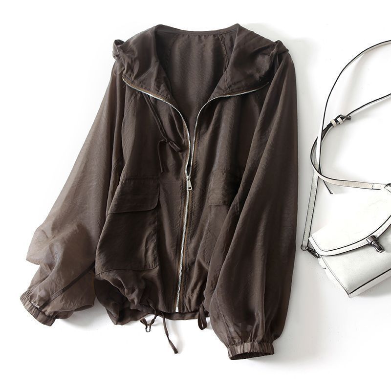Lightweight and Breathable Sun Protection Clothing for Women in Spring~Ju Loose and Light Top, Trendy Hooded Drawstring Thin Jacket