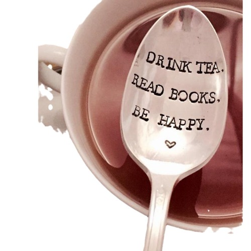 Laser Engraved Tea Spoon - Enjoy Tea and Read Books Happily, Gift for Tea Lovers, Gift for Book Lovers
