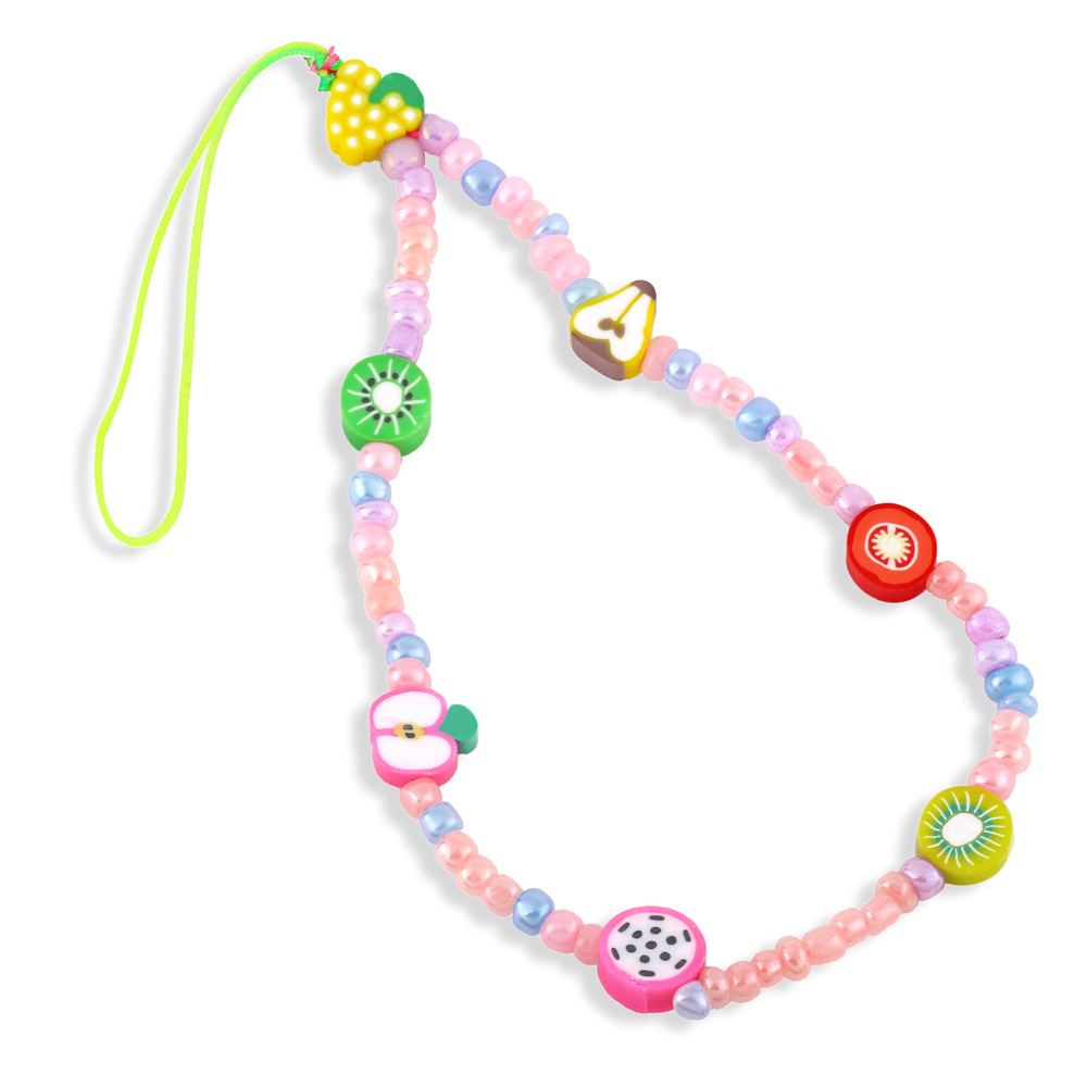 fashion color soft ceramic mobile phone lanyard fruit beaded wristband mobile phone chainpicture3