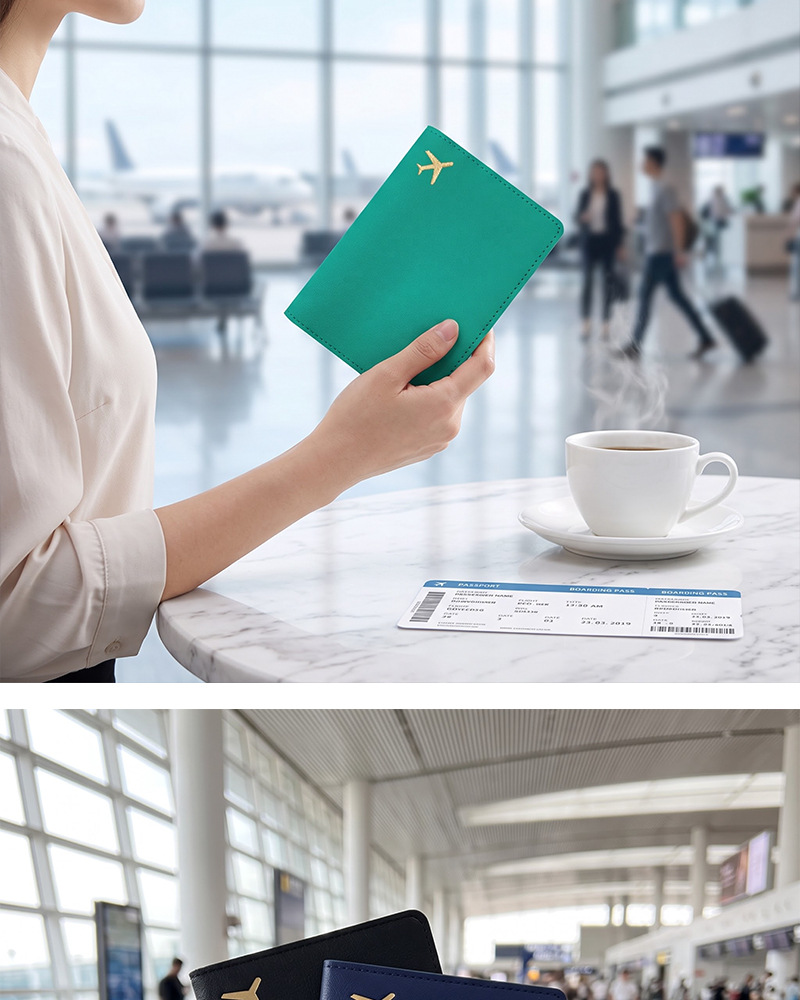 Grenzüberschreitendes Heißpräge-Flugzeug-Dicke-PU-Leder-Passbuch-Schutzhülle, Lederpass-Halter mit kundendefinierbarem LOGO, Passportmappe