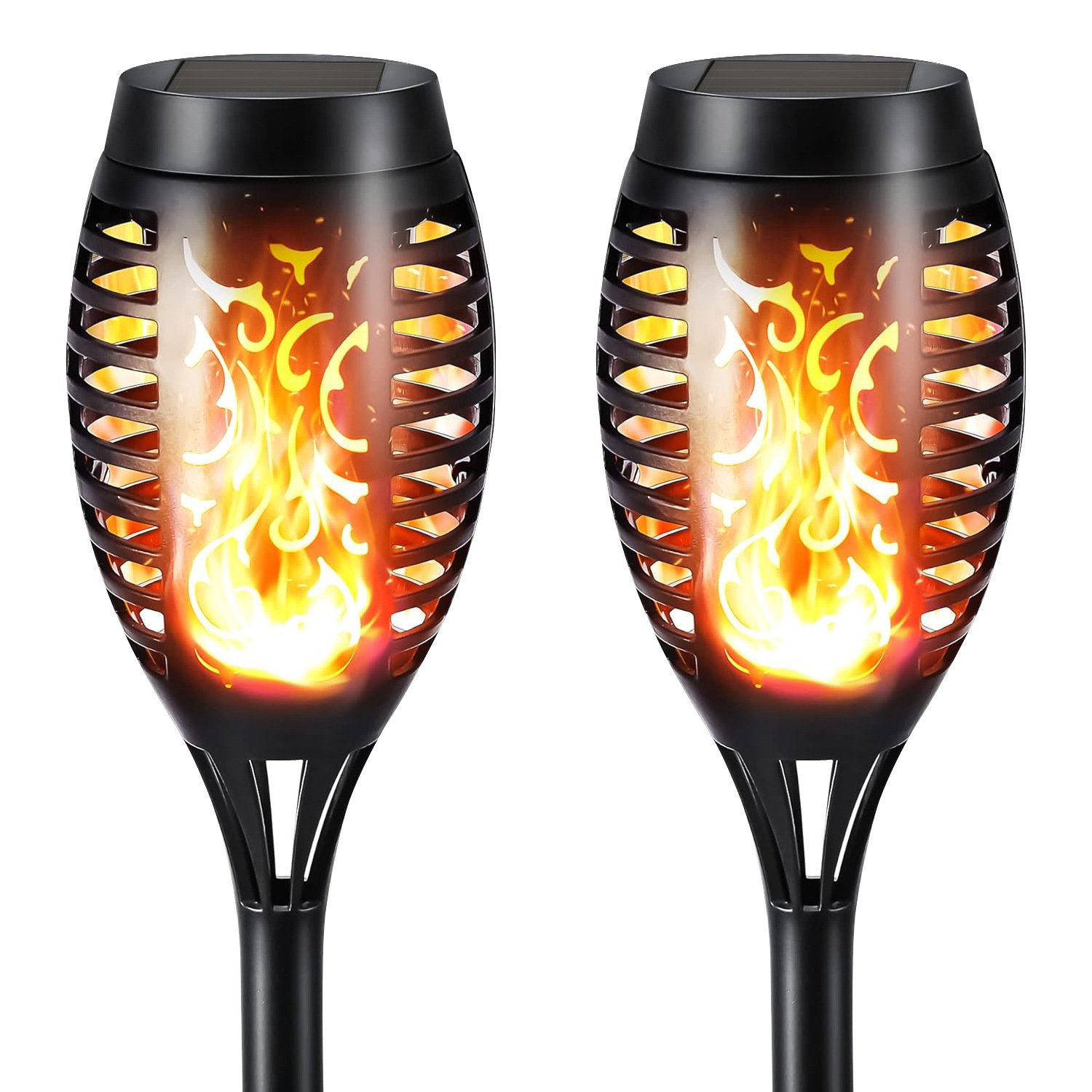 Lámpara solar transfronteriza 12 LED lámpara de llama solar lámpara de calle solar al aire libre patio impermeable redonda lámpara de decoración lámpara de iluminación