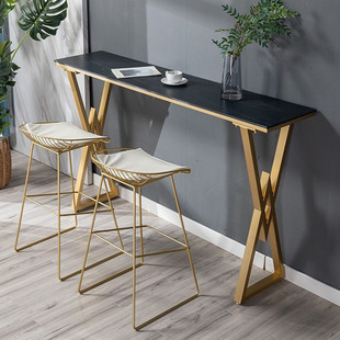 Nordic Wrought Iron Wall-Mounted Marble Long High-Legged Table Light Luxury Slate Bar Table Home Milk Tea Shop Bar Tables and Chairs