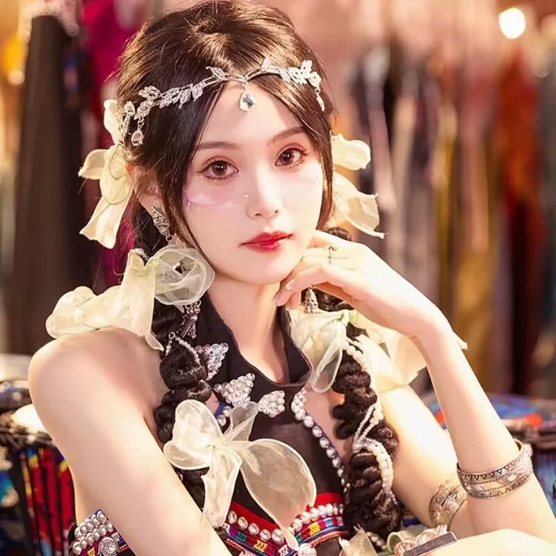 Xishuangbanna Hani фея эльф Капля воды вспышка Алмазный головной убор Юньнань этническое фото изысканный кисточкой шаг встряхивание