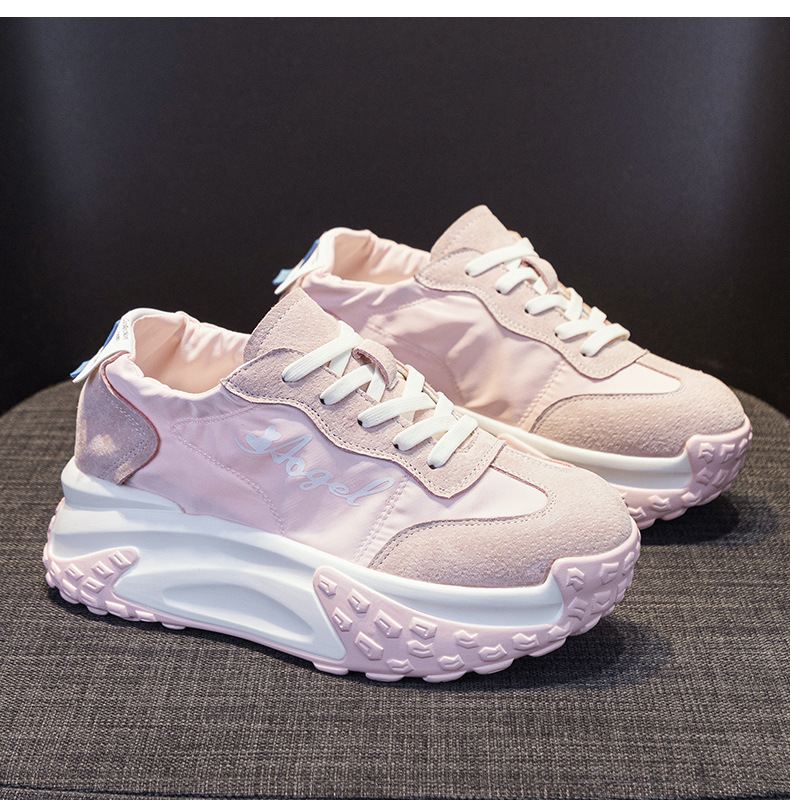 Giày sneaker chunky đế dày nữ mũi tròn tăng chiều cao mùa hè 2025 — M2376 màu vàng, M2376 màu be, M2376 màu xanh lam, M2376 màu hồng chi tiết 19