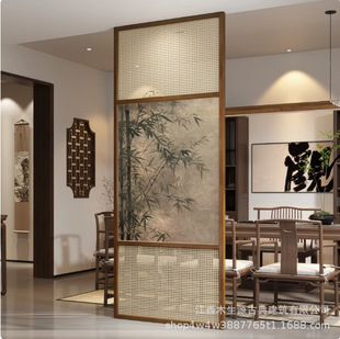 Chinese-Style Rattan Solid Wood Screen Partition Bedroom Blocking Song-Style Aesthetic Mobile Folding Screen Simple Entry Entrance Customization