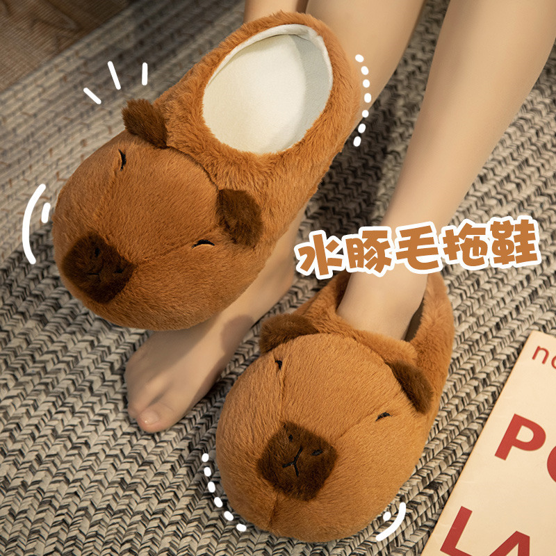 Otoño nuevo estilo humor estable capabala capybara felpa zapatillas de invierno niñas hogar zapatos de algodón capybara zapatillas