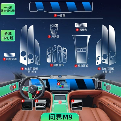 Wenjie M9 Car Central Control: Car interior film - wenjie-m9-full-set-of-film-tpu-screen-tempered-film-blue-light
