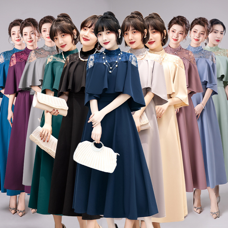 Black Evening Dress for Women 2026 New Spring Banquet Elegant and Classy Ladylike Slimming Look Dress Mid-Length Evening Wear