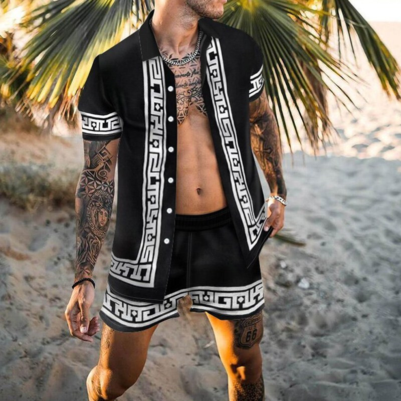 Verano 2022 Amazon AliExpress transfronteriza europea y americana de los hombres camisa casual suelta pantalones cortos de manga corta traje de playa