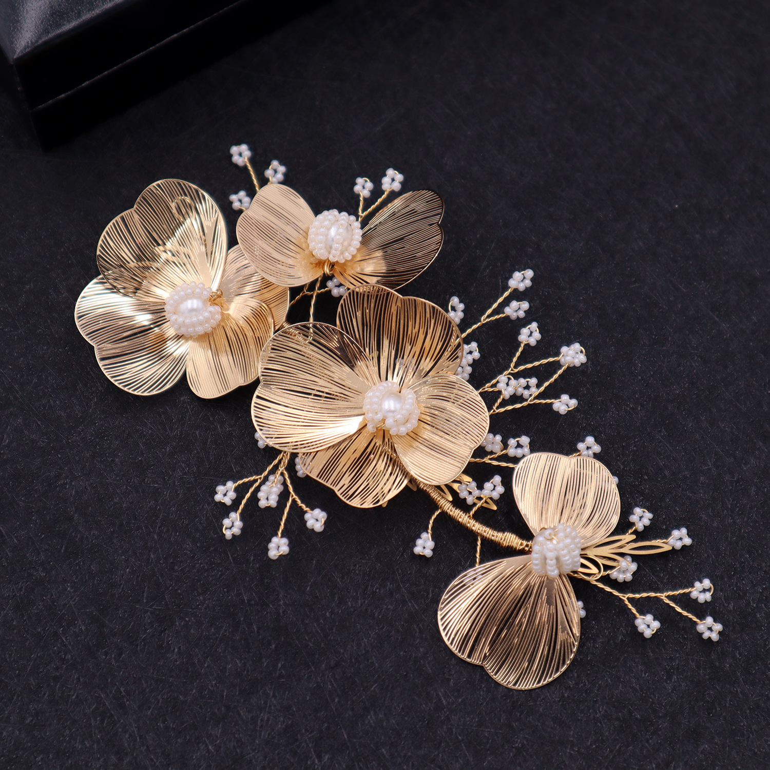 Bridal Gold Flower Head Earring Knot Wedding Dress Hair Accessories