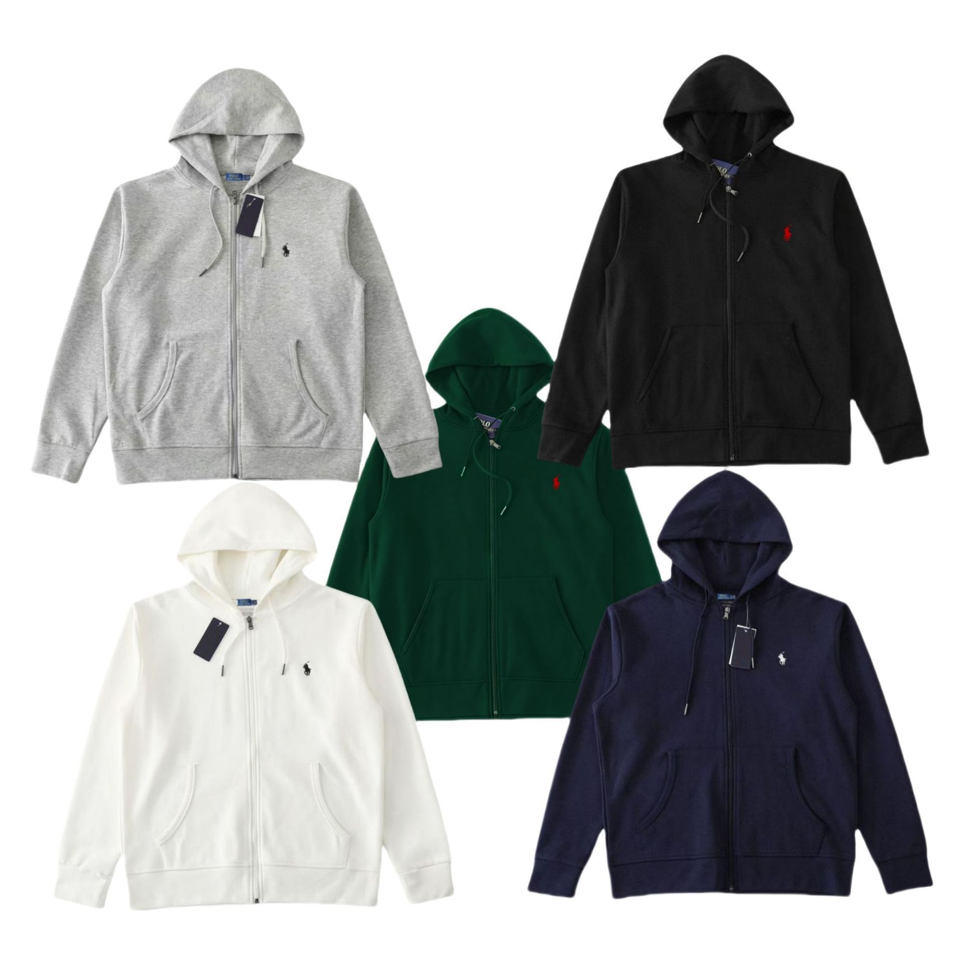 Cross-Border Sweatshirt with Zipper for Men and Women, Terry Cloth, Pony Logo Embroidery, Hooded Sweatshirt, Sports Casual Cardigan Rl Jacket