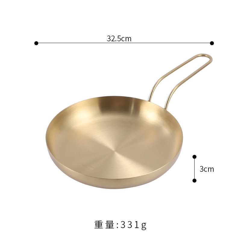 Plato de bocadillo de acero inoxidable barbacoa plana creativa con mango de oro comercial occidental postre plato redondo